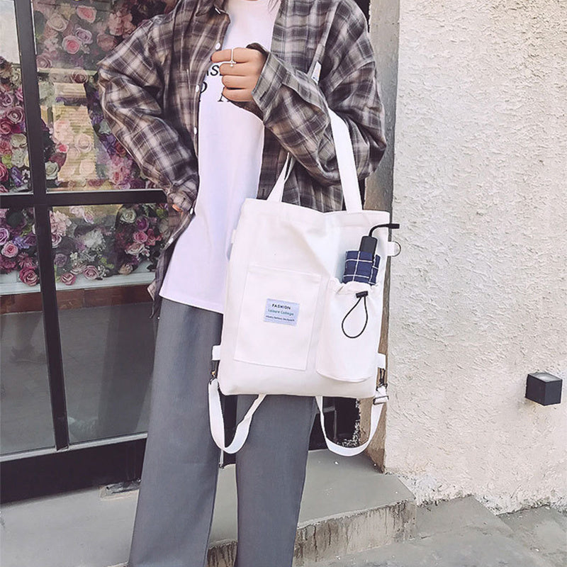 Harajuku Canvas Shoulder Bag for Women – Preppy Student Backpack with Multiple Pockets