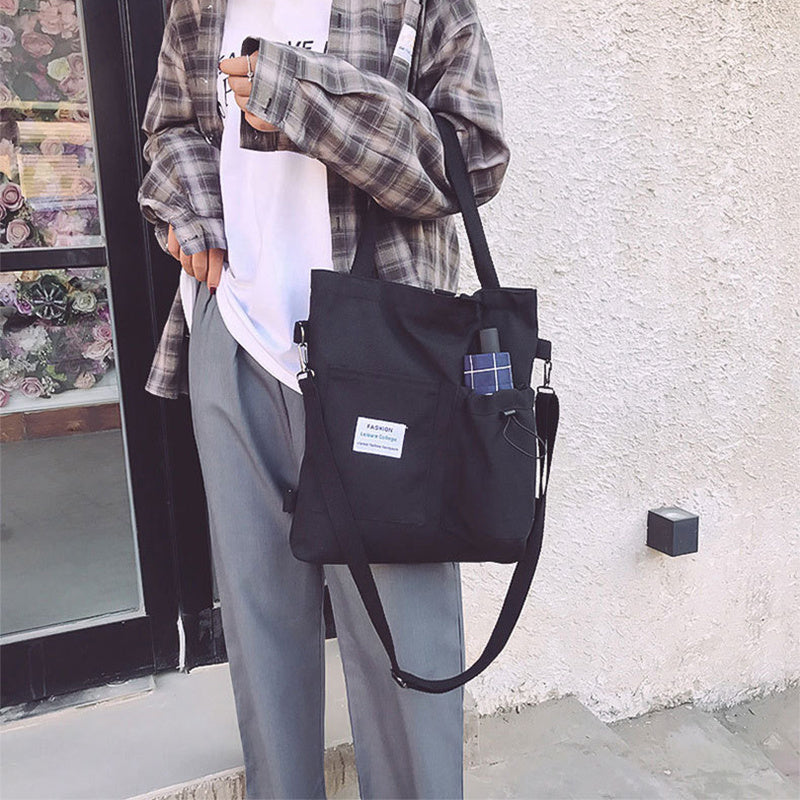Harajuku Canvas Shoulder Bag for Women – Preppy Student Backpack with Multiple Pockets