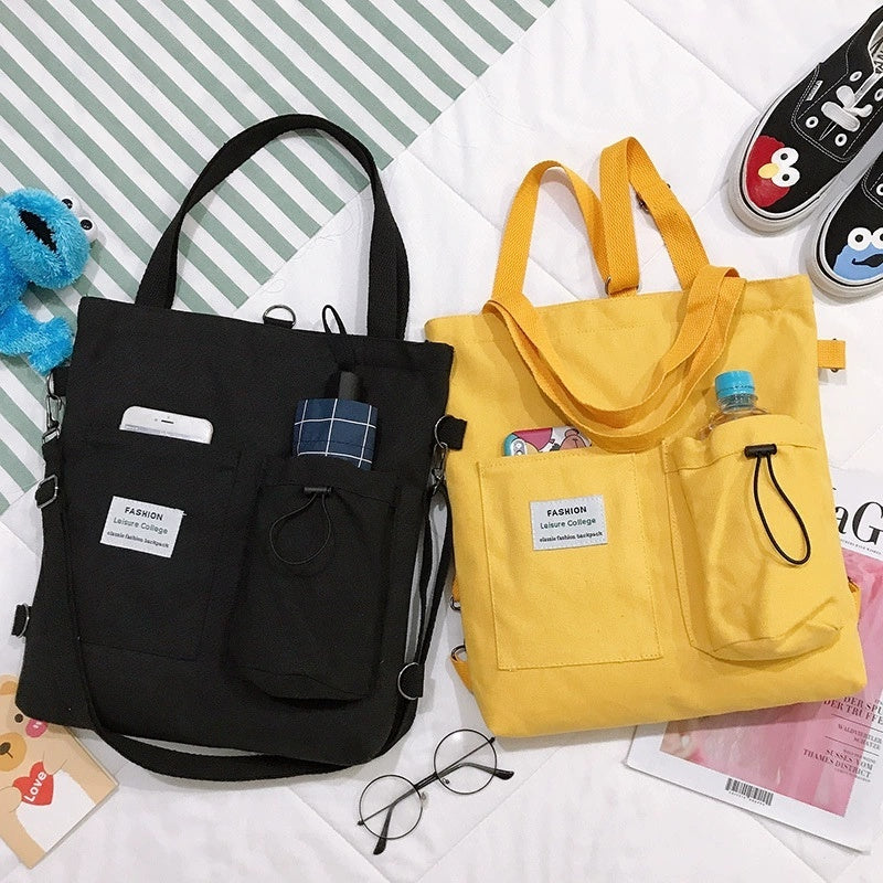 Harajuku Canvas Shoulder Bag for Women – Preppy Student Backpack with Multiple Pockets