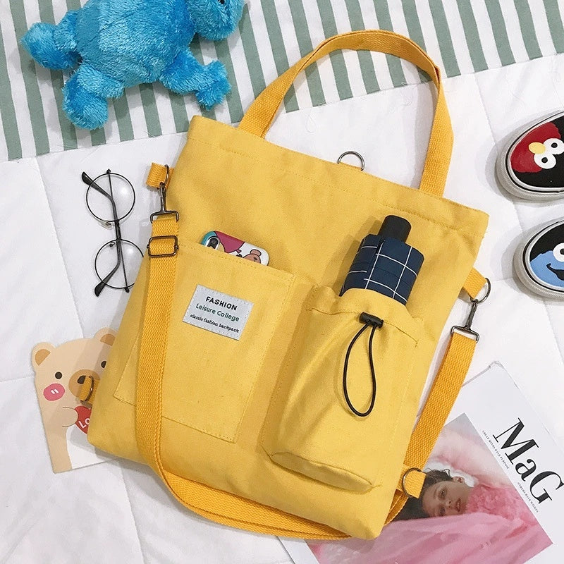 Harajuku Canvas Shoulder Bag for Women – Preppy Student Backpack with Multiple Pockets