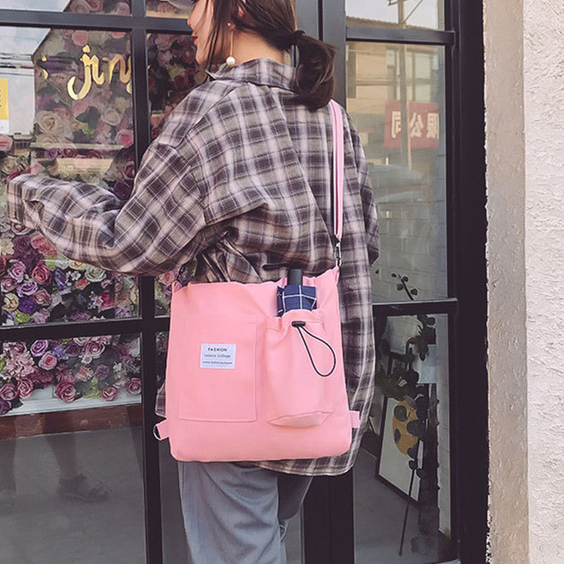 Harajuku Canvas Shoulder Bag for Women – Preppy Student Backpack with Multiple Pockets