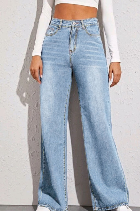 High Waist Wide Leg Jeans Dusty Blue