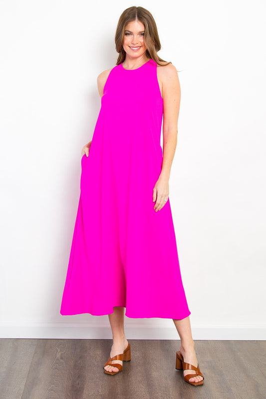 Be Stage Midi Tank Dress with Pockets Magenta