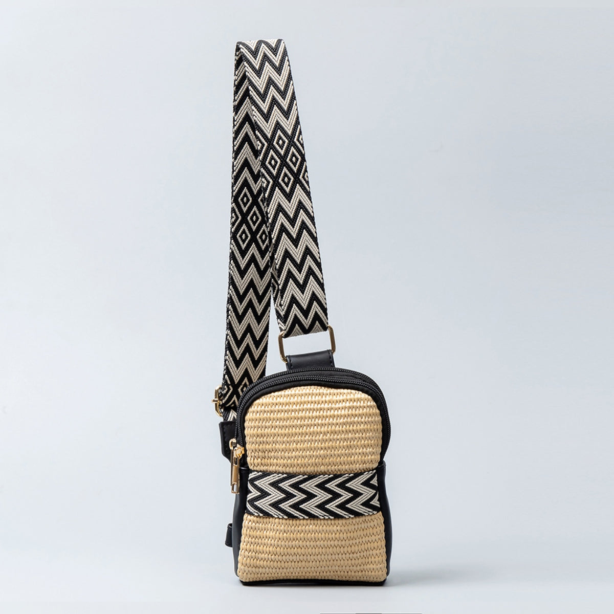 Straw Braided Crossbody Bag Black One Size