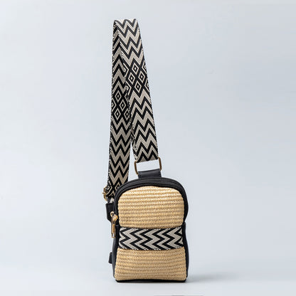 Straw Braided Crossbody Bag Black One Size