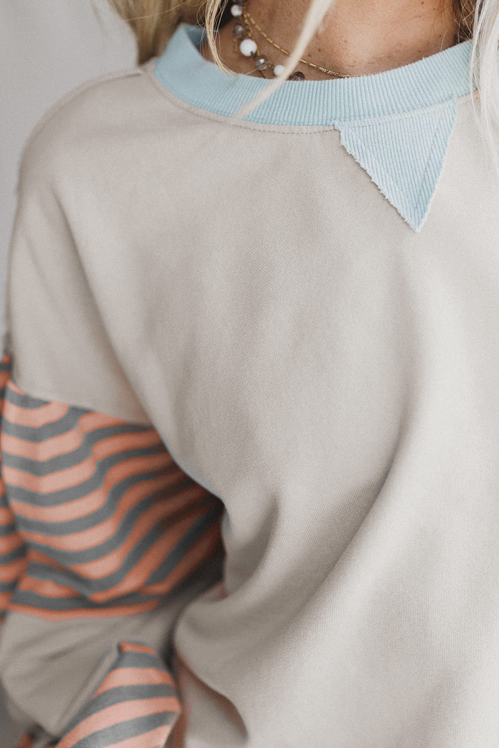 Jet Stream Colorblock Patchwork Striped Sleeve Sweatshirt
