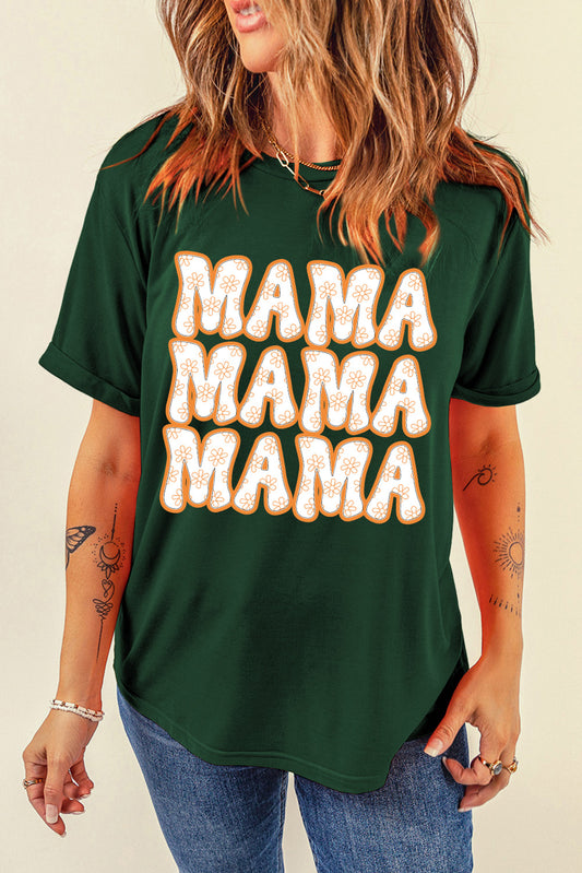 MAMA Round Neck Short Sleeve T-Shirt Dark Green