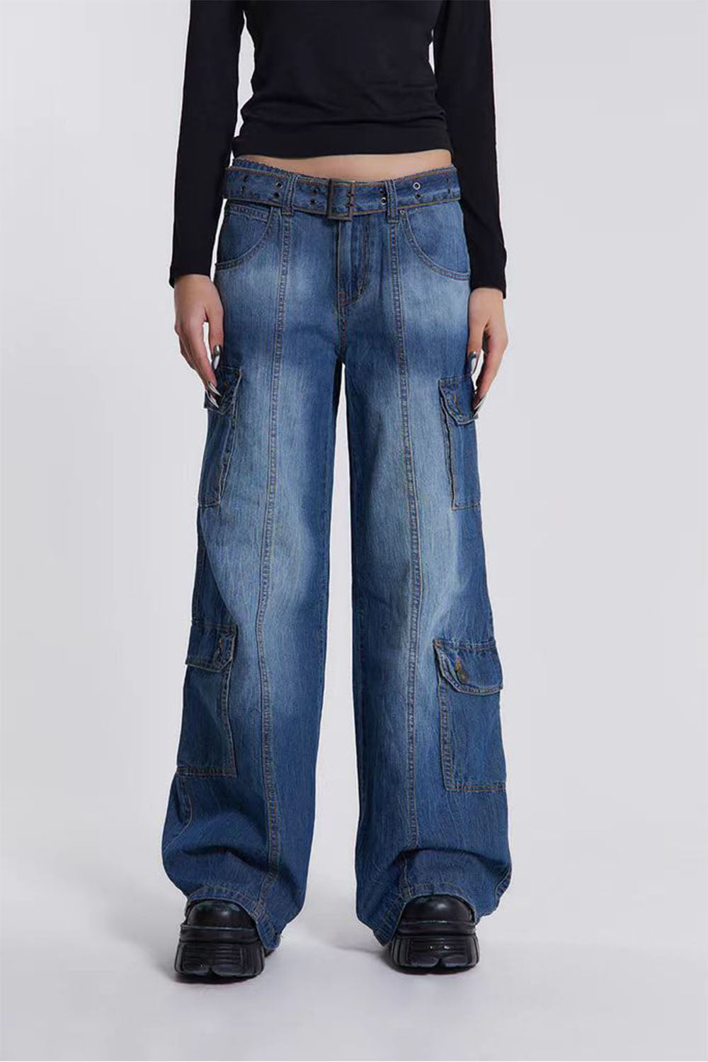 Buttoned Washed Jeans Dark