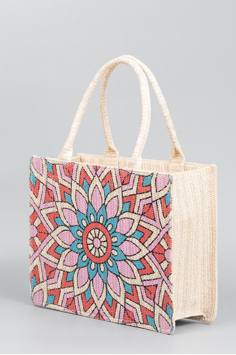 Flower Straw Weave Tote Bag