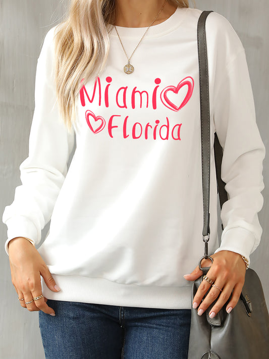 MIAMI FLORIDA Round Neck Dropped Shoulder Sweatshirt White