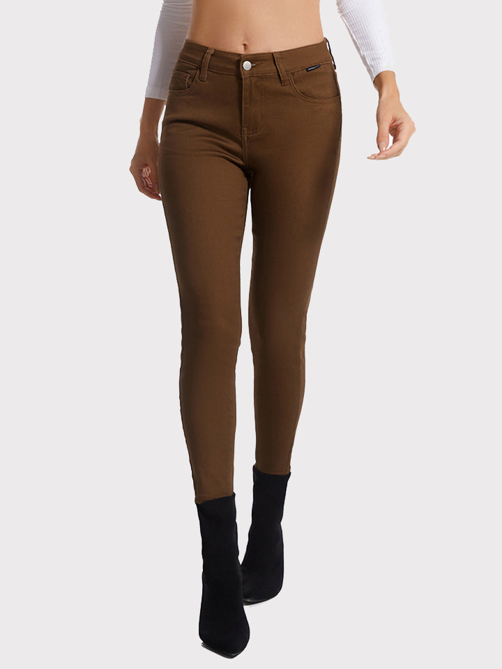 Full Size Buttoned Long Jeans Chocolate