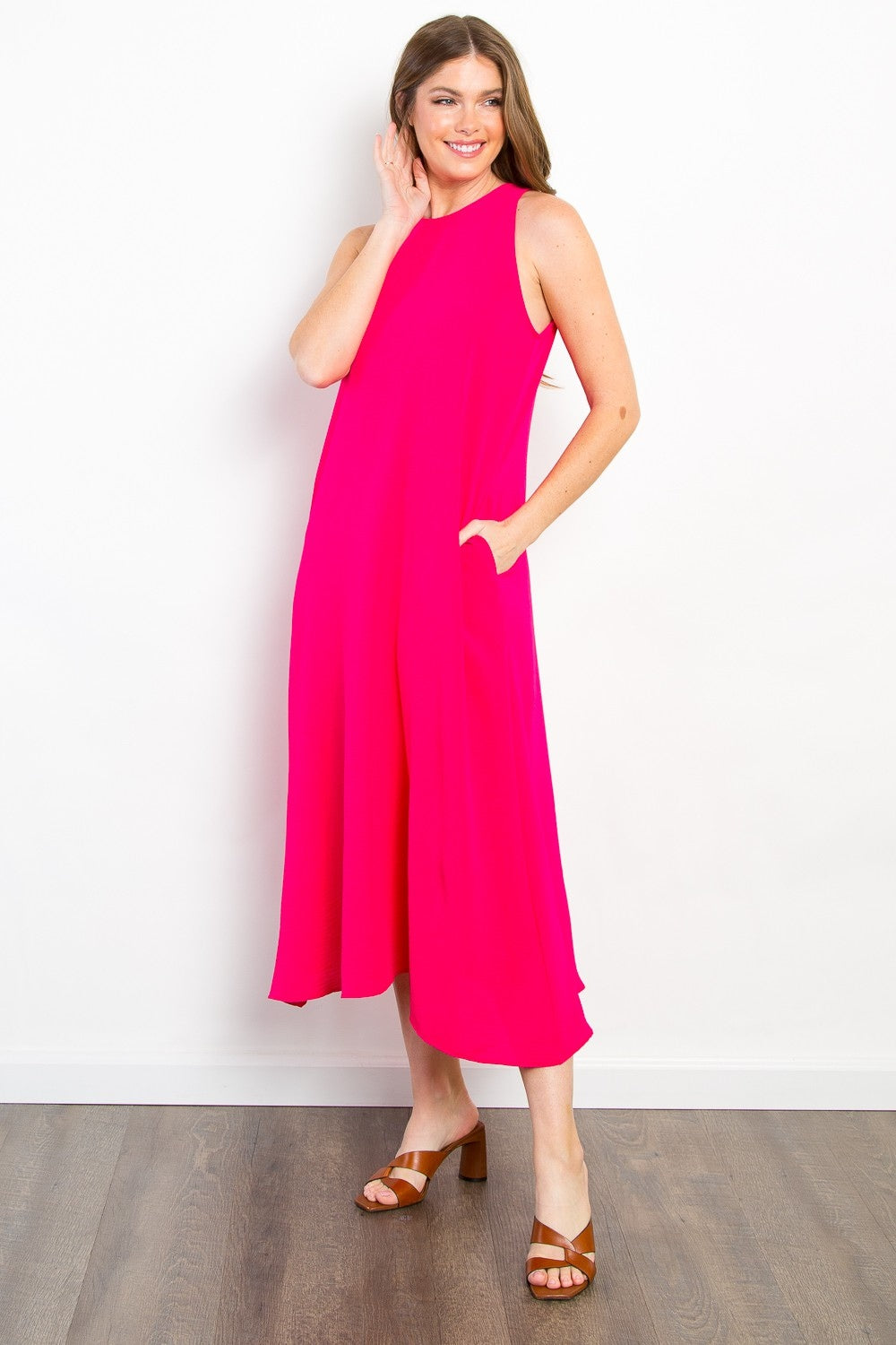 Be Stage Midi Tank Dress with Pockets Fuchsia