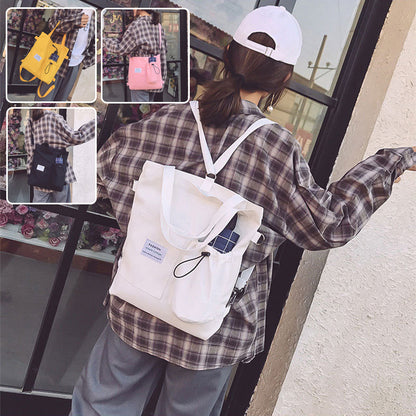 Harajuku Canvas Shoulder Bag for Women – Preppy Student Backpack with Multiple Pockets