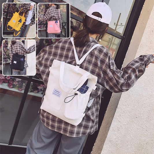 Harajuku Canvas Shoulder Bag for Women – Preppy Student Backpack with Multiple Pockets
