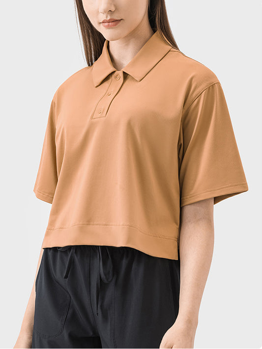 Half Button Short Sleeve Active T-Shirt Sherbet