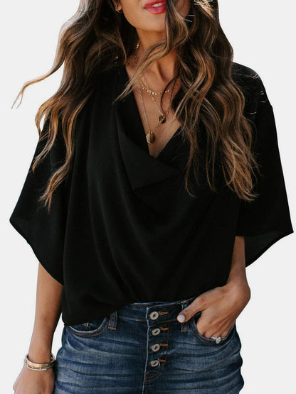 Full Size Cowl Neck Three-Quarter Sleeve Blouse