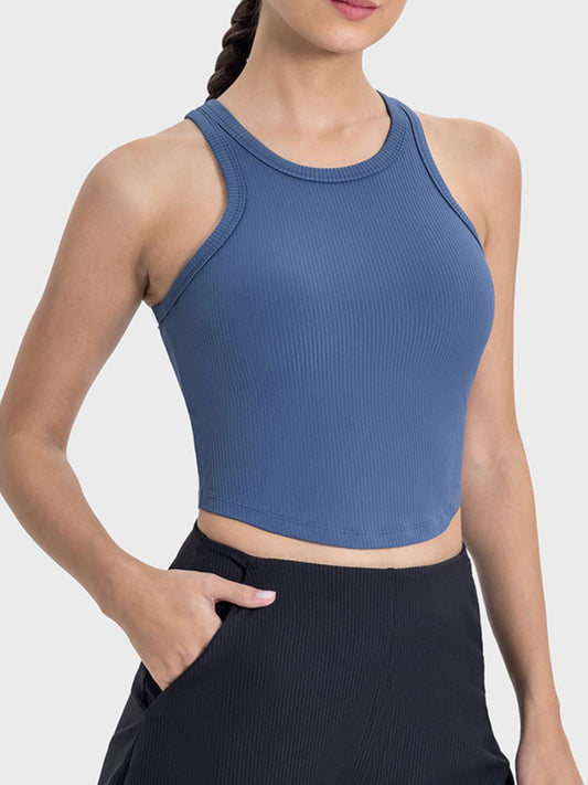 Round Neck Racerback Active Tank Dusty Blue