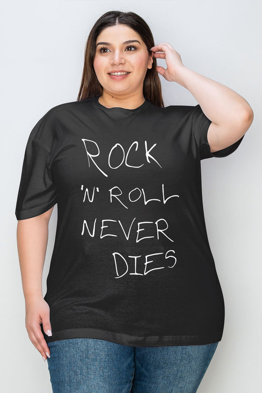 Simply Love Full Size ROCK N ROLL NEVER DIES Graphic T-Shirt Black