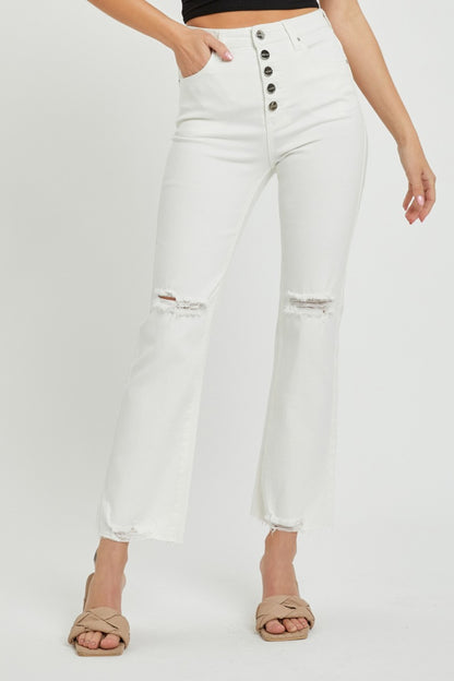 RISEN Full Size High Rise Button Fly Straight Ankle Jeans White