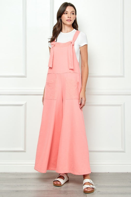 Veveret Wide Strap French Terry Overalls PINK