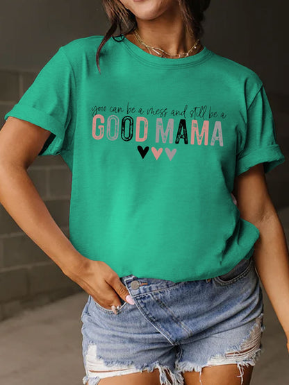 Full Size Letter Graphic Round Neck Short Sleeve T-Shirt Turquoise