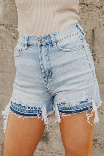 High Waist Raw Hem Denim Shorts