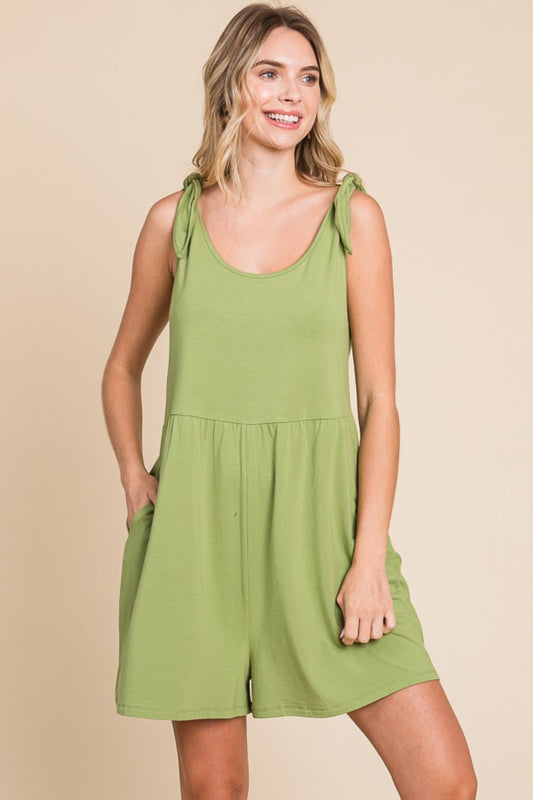 Culture Code Full Size Shoulder Knot Baggy Romper Happy Olive