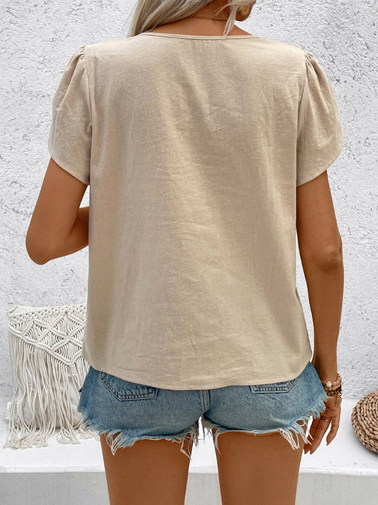 Honey Notched Short Sleeve Blouse