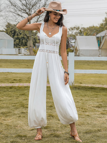 Backless Wide Strap Wide Leg Jumpsuit White