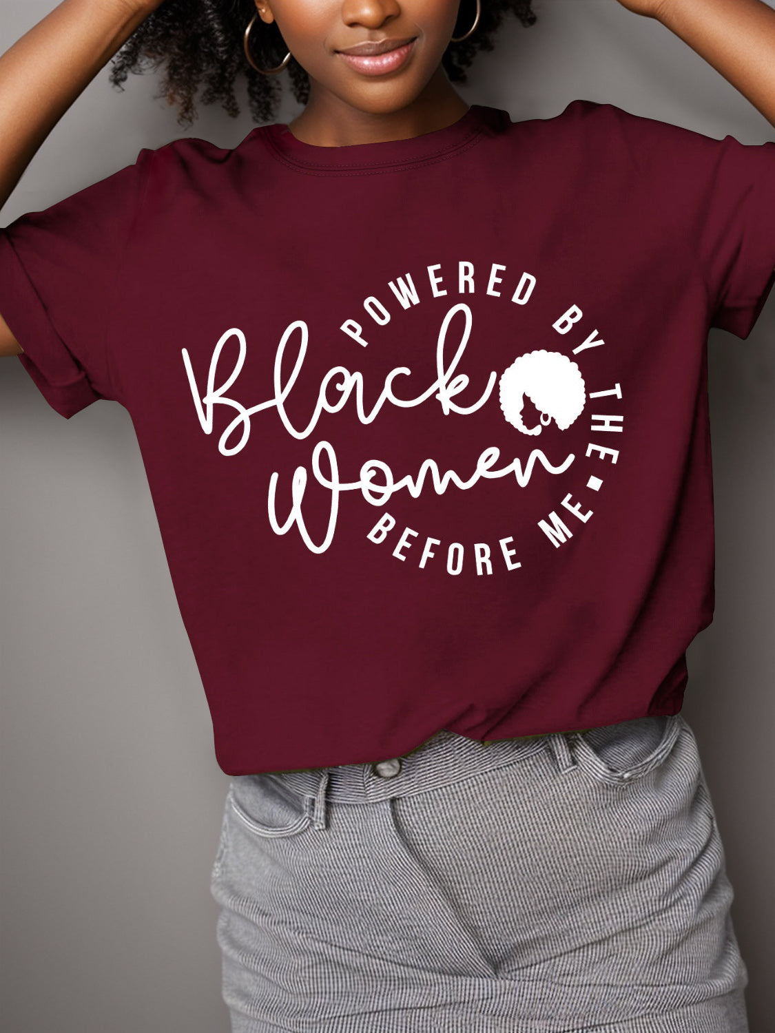 Full Size Letter Graphic Round Neck Short Sleeve T-Shirt Burgundy