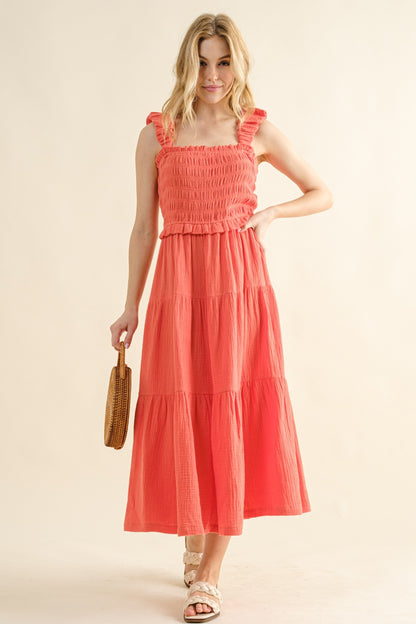 And The Why Smocked Ruffled Tiered Dress Camellia