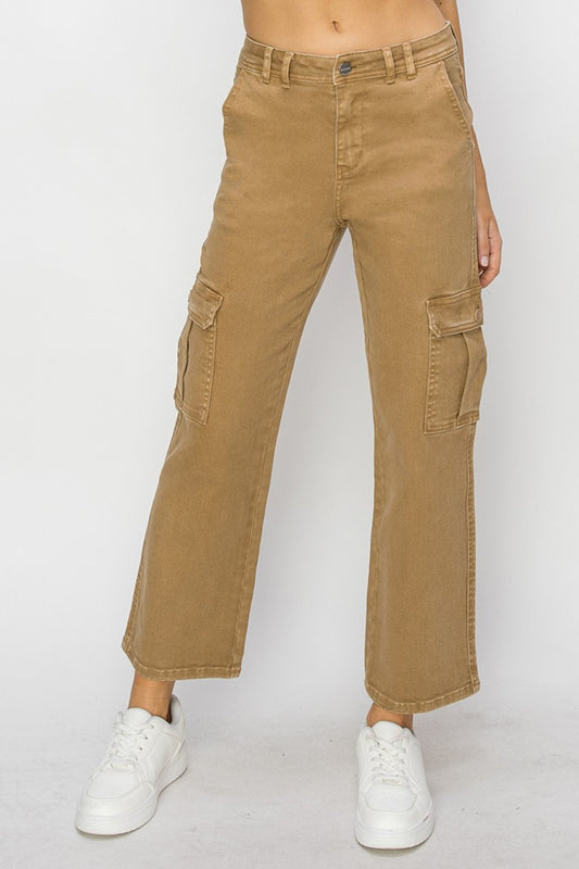 Risen Full Size High Rise Cargo Jeans Mocha