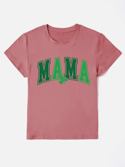 MAMA Round Neck Short Sleeve T-Shirt Dusty Pink