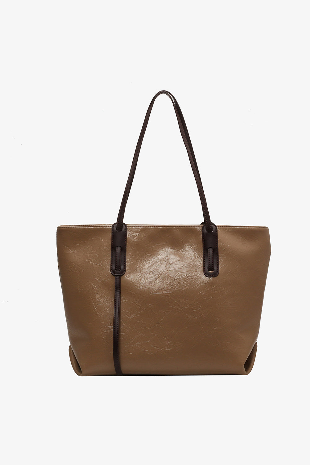 PU Leather Tote Bag Khaki One Size