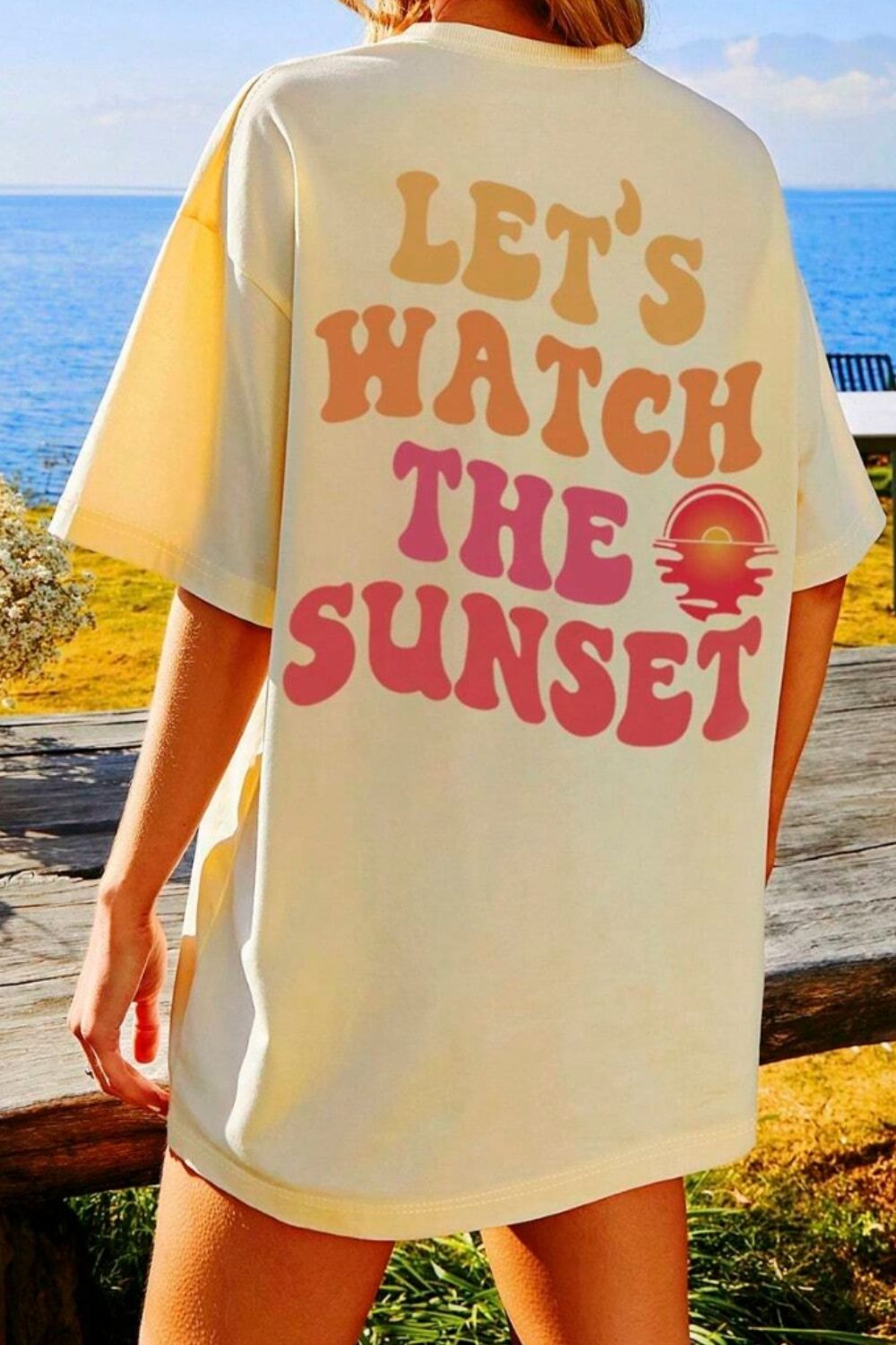 LET'S WATCH THE SUNSET Round Neck T-Shirt Khaki