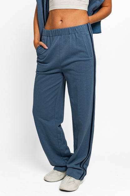 Le Lis High Waisted Side Stripes Straight Track Sweatpants Dusty Blue