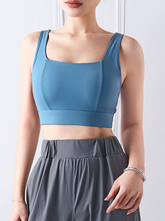 Square Neck Wide Strap Active Bra Cerulean