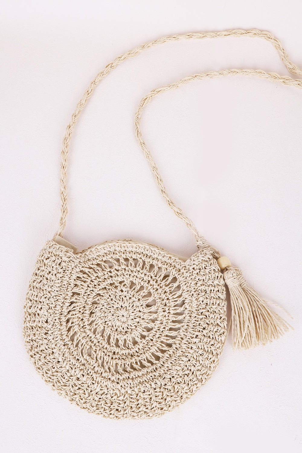 Tassel Straw Braided Strap Shoulder Bag Khaki One Size