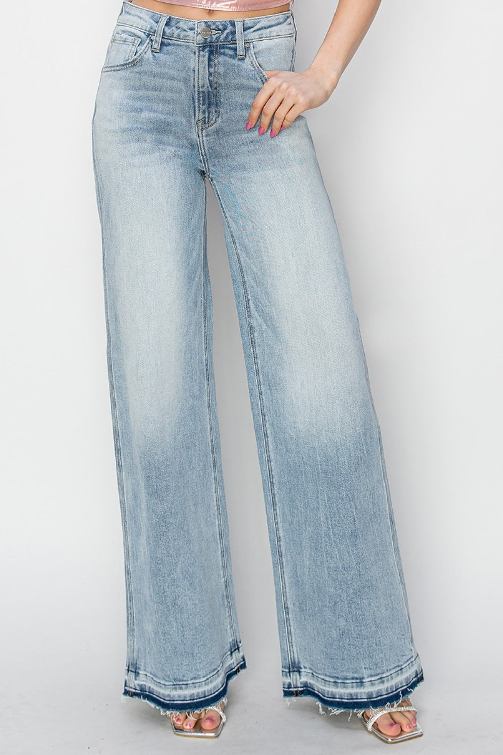 Risen Full Size High Rise Wide Leg Jeans Light