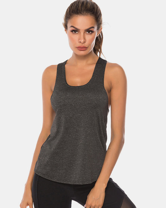 Full Size Scoop Neck Wide Strap Active Tank Black