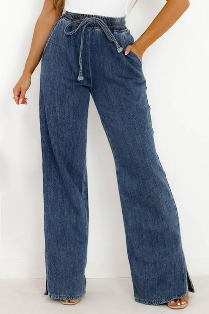 Slit Wide Leg Jeans with Pockets Medium