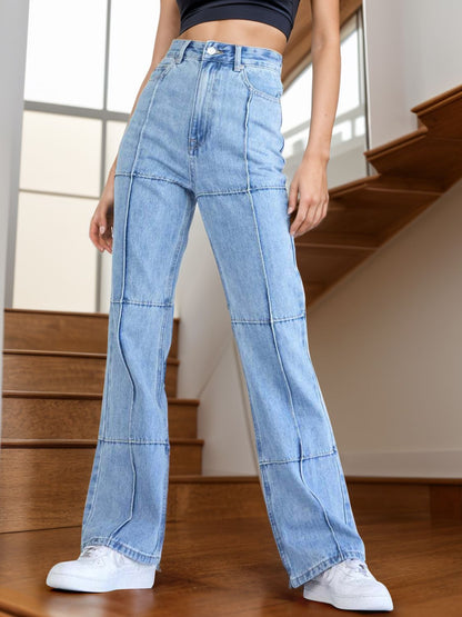 High Waist Straight Jeans with Pockets Light