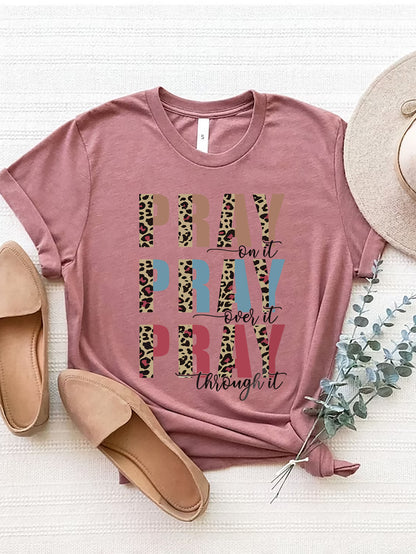 Letter Graphic Round Neck Short Sleeve T-Shirt Dusty Pink