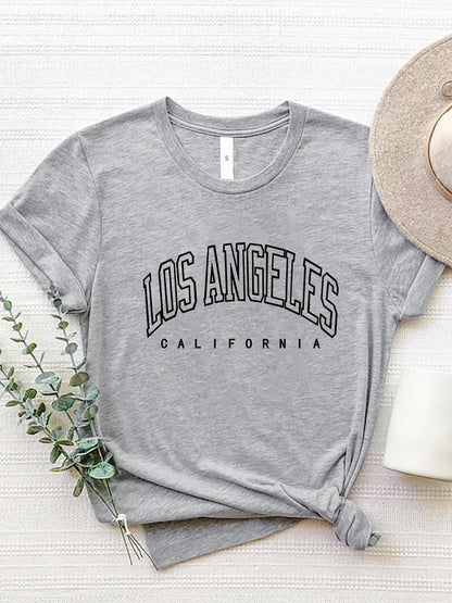 LOS ANGELES CALIFORNIA Round Neck T-Shirt Gray