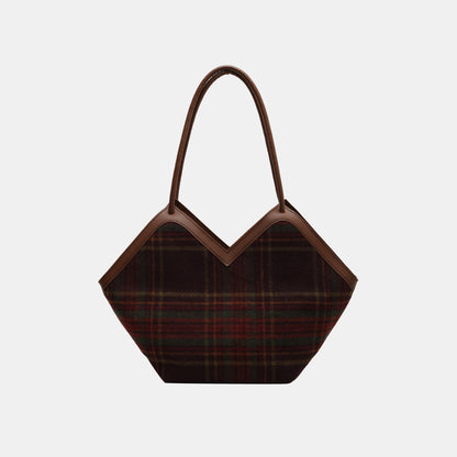 Plaid Print Tote Bag Caramel One Size