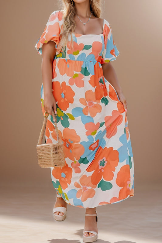 Plus Size Printed Short Sleeve Dress Floral