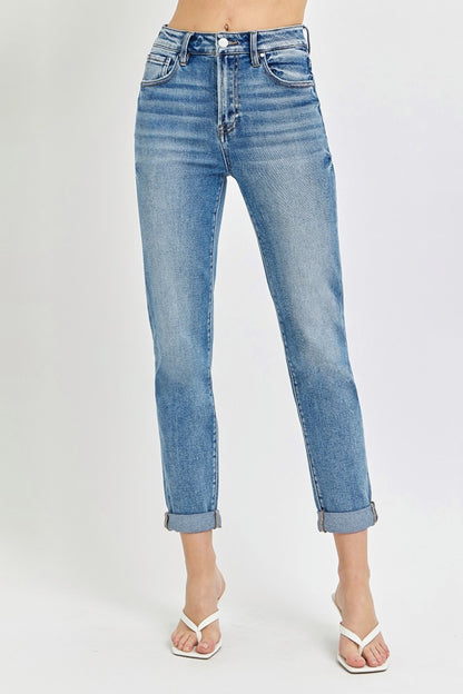 Risen Full Size High Rise Cropped Roll Up Jeans Medium