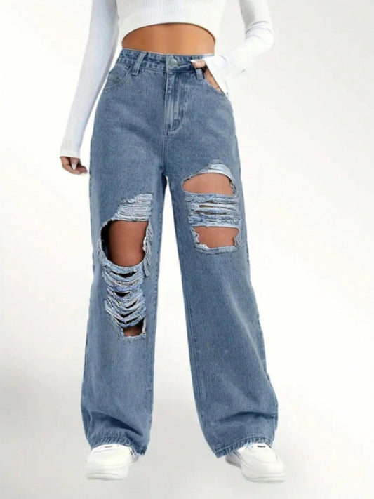 Distressed Wide Leg Jeans Medium