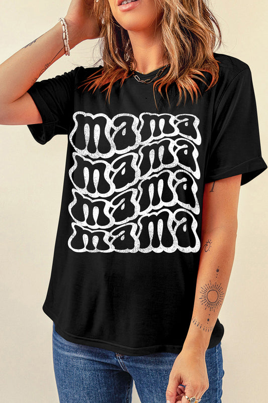 MAMA Round Neck Short Sleeve T-Shirt Black