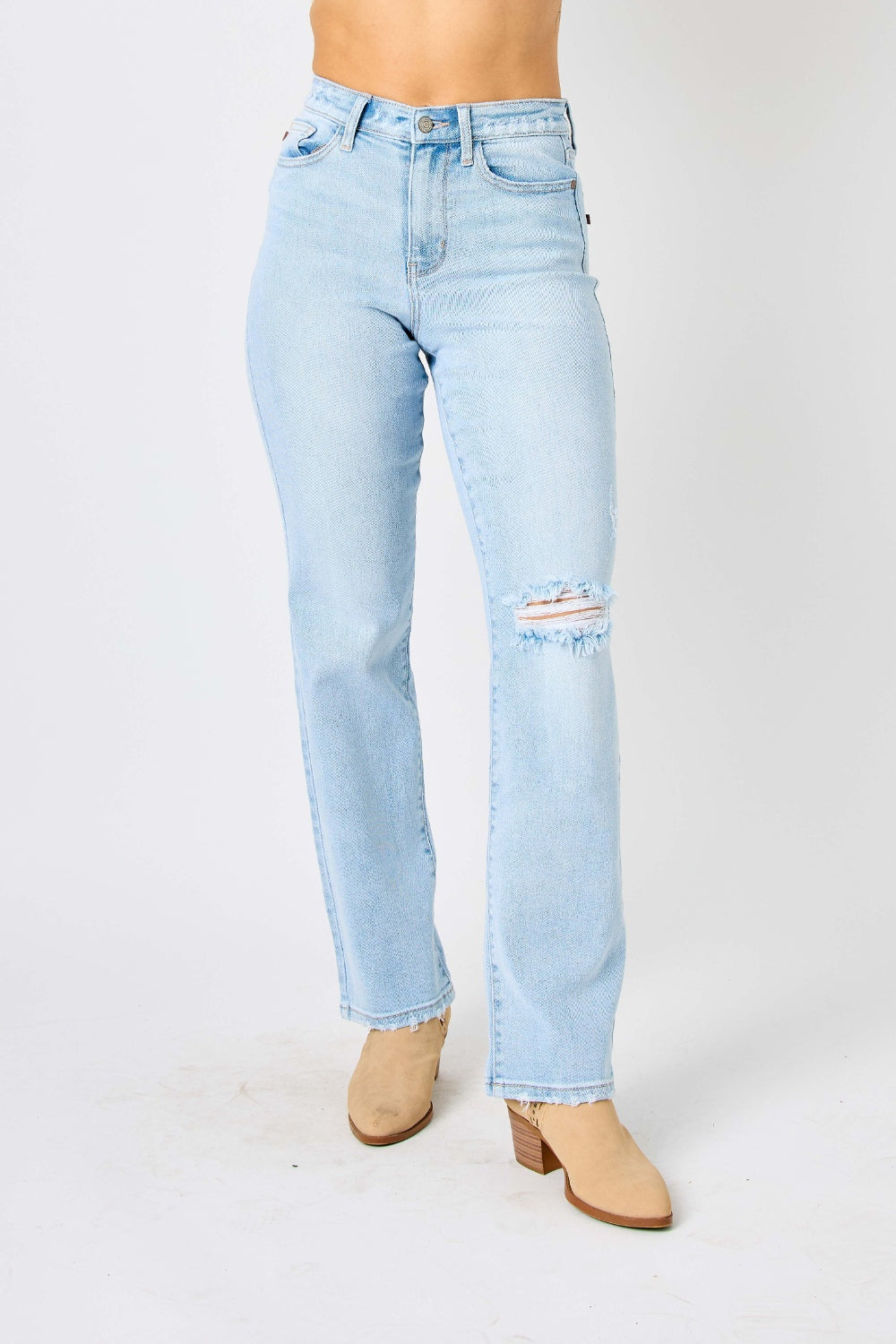 Judy Blue Full Size High Waist Distressed Straight Jeans Light